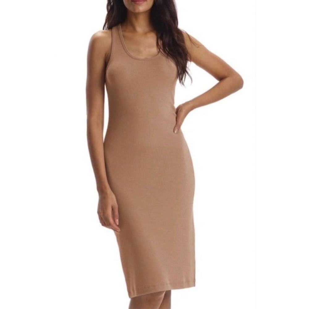 Commando Luxury Ribbed Racerback Tank Dress Camel Tan Midi Women's M